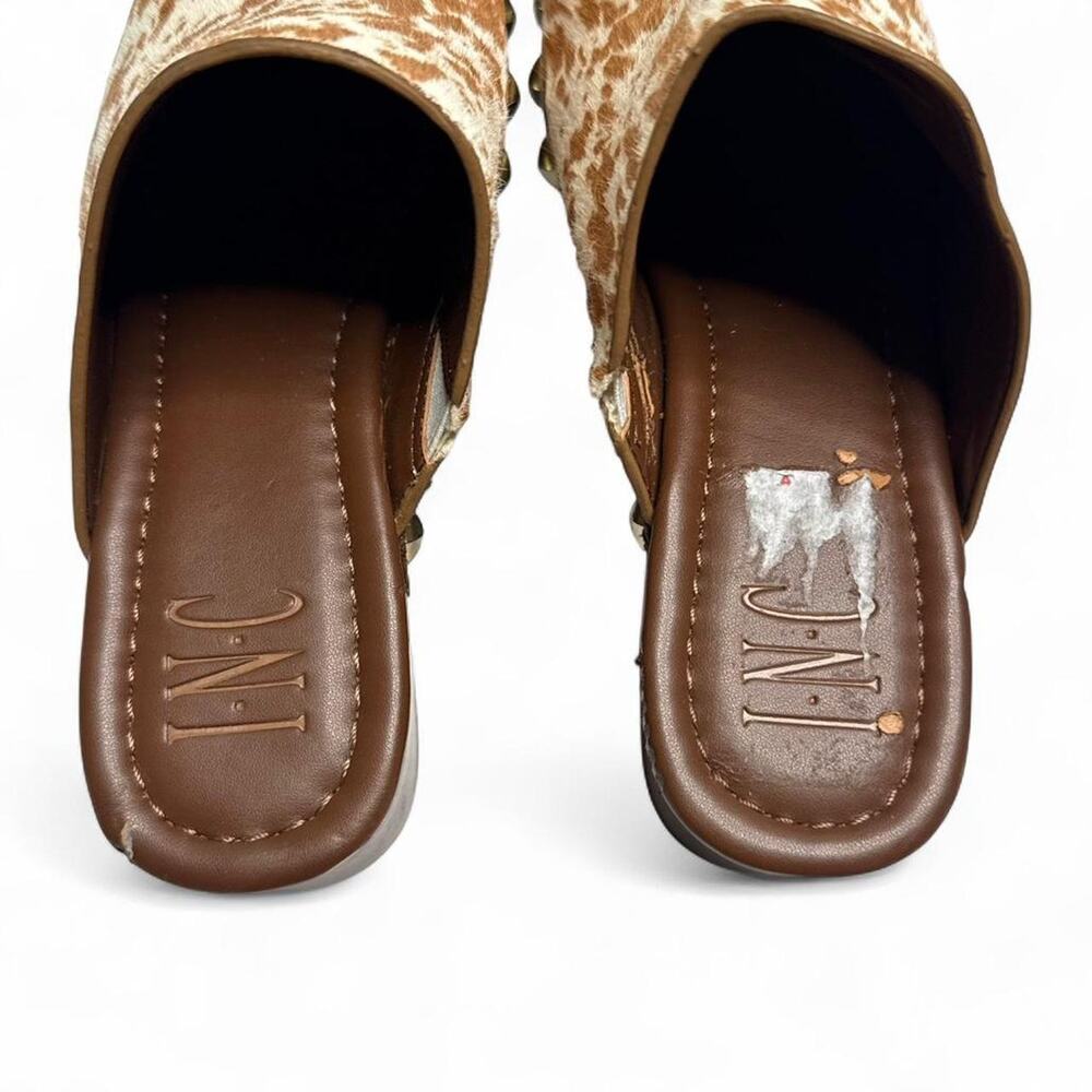 INC Vintage Cow Print Studded Clog Heel (real calf fur) size 6 1/2 brown + cream - Picture 5 of 8